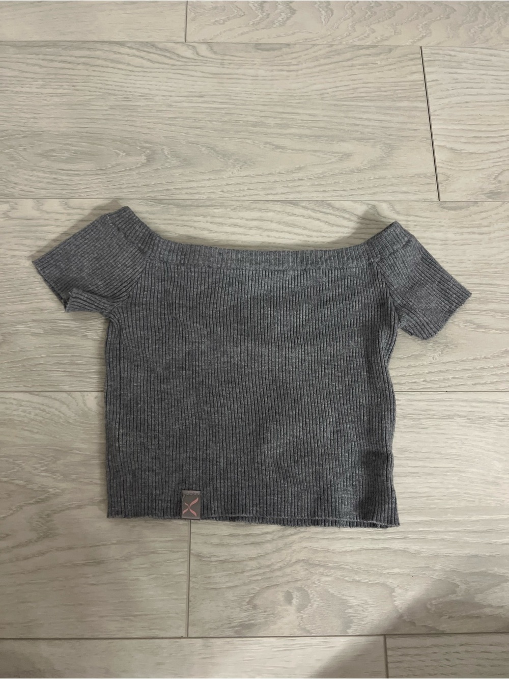 Capezio Ribbed Off-Shoulder Knit Top in Charcoal Gray